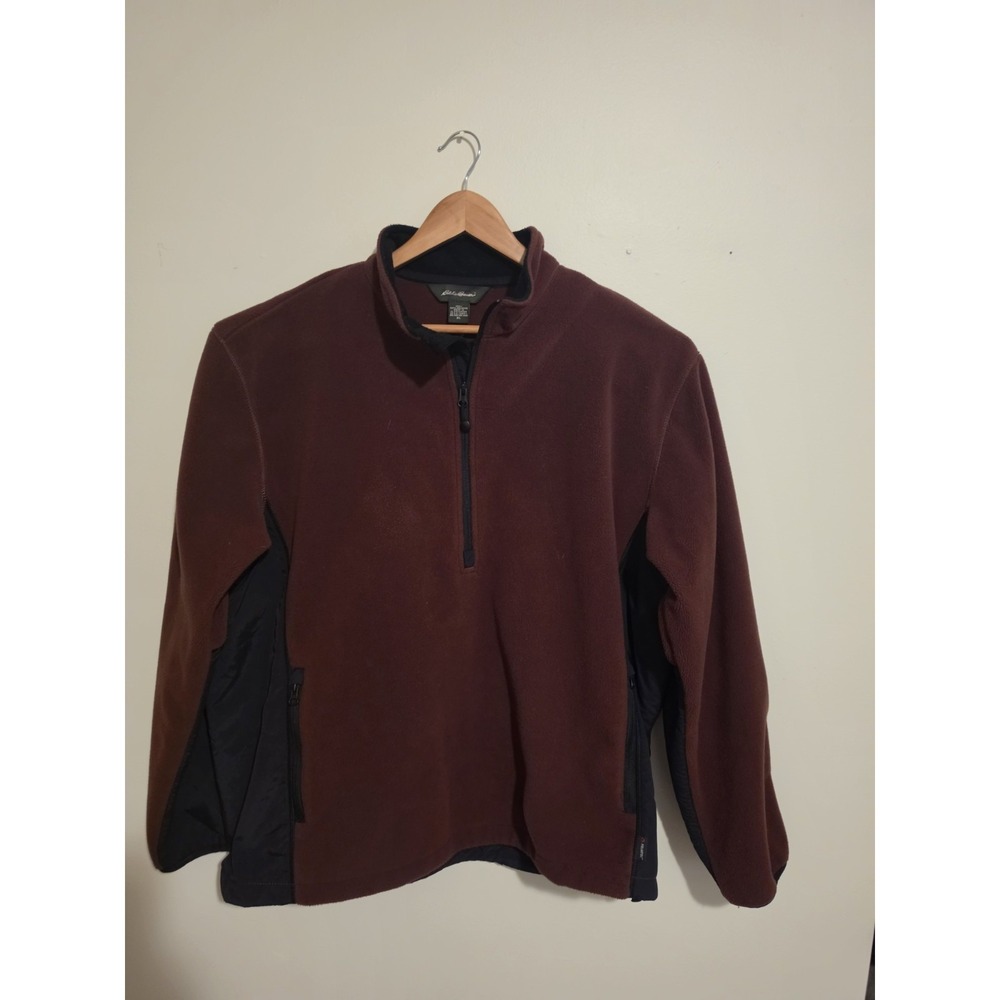 Eddie Bauer Men's 1/4 Zip Fleece Mock Neck Brown Black XL Pockets. 0083